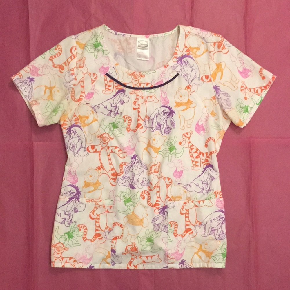 Cherokee Tooniforms Disney Winnie the Pooh and Friends Scrub Top Small
